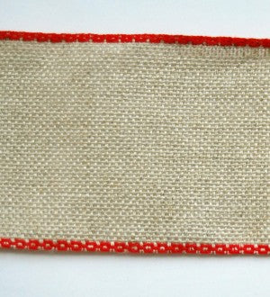Linneband 12 tr/cm, 5 cm bred, röd kant 1 decimeter